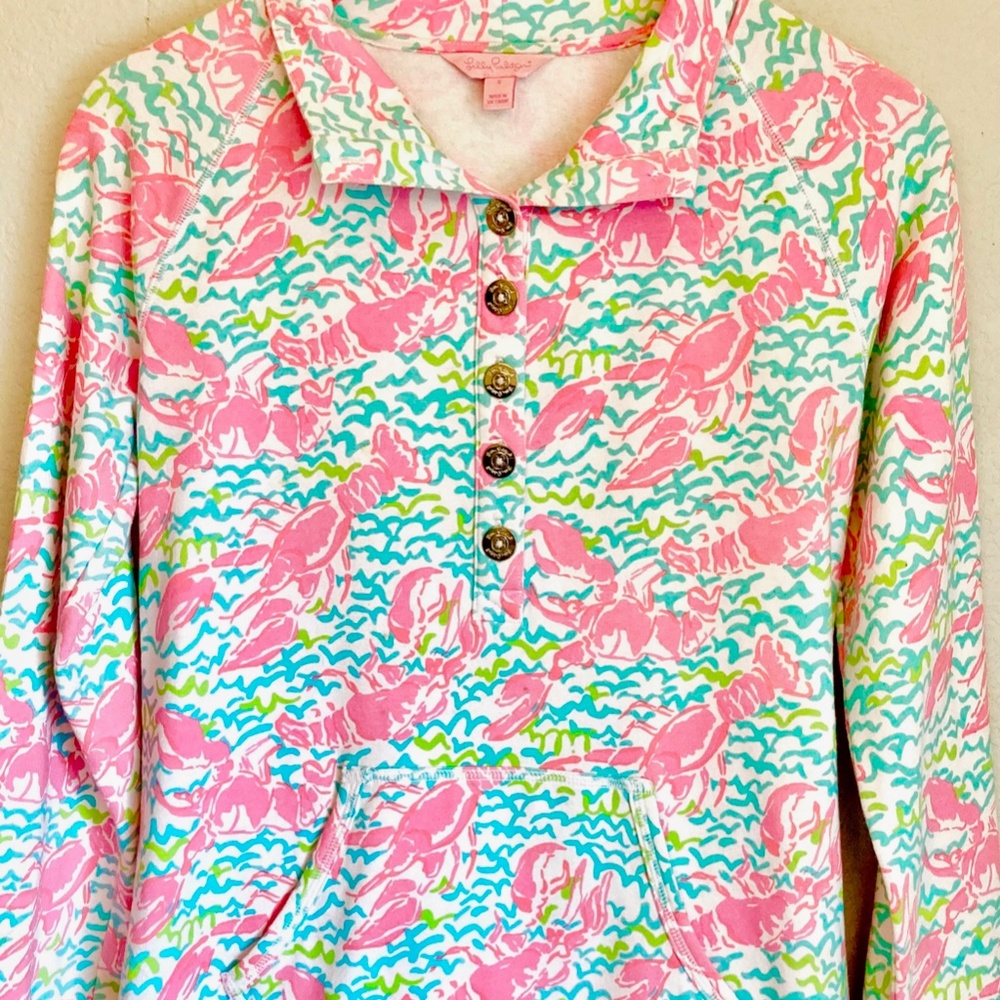 RARE PRINT Lilly Pulitzer Lobstah Roll Lobster Popover EEUC Small S Pullover